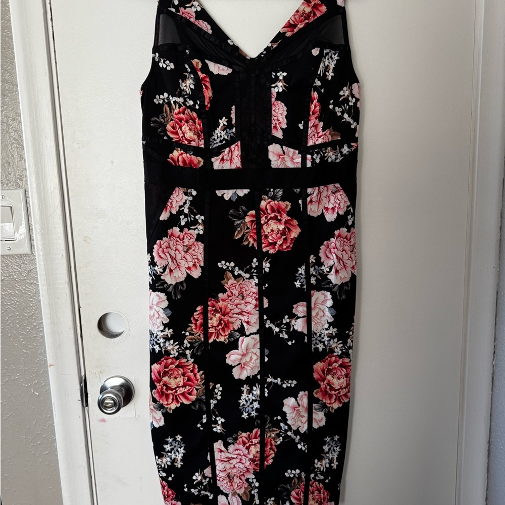 Torrid Black and Pink Floral Midi Dress